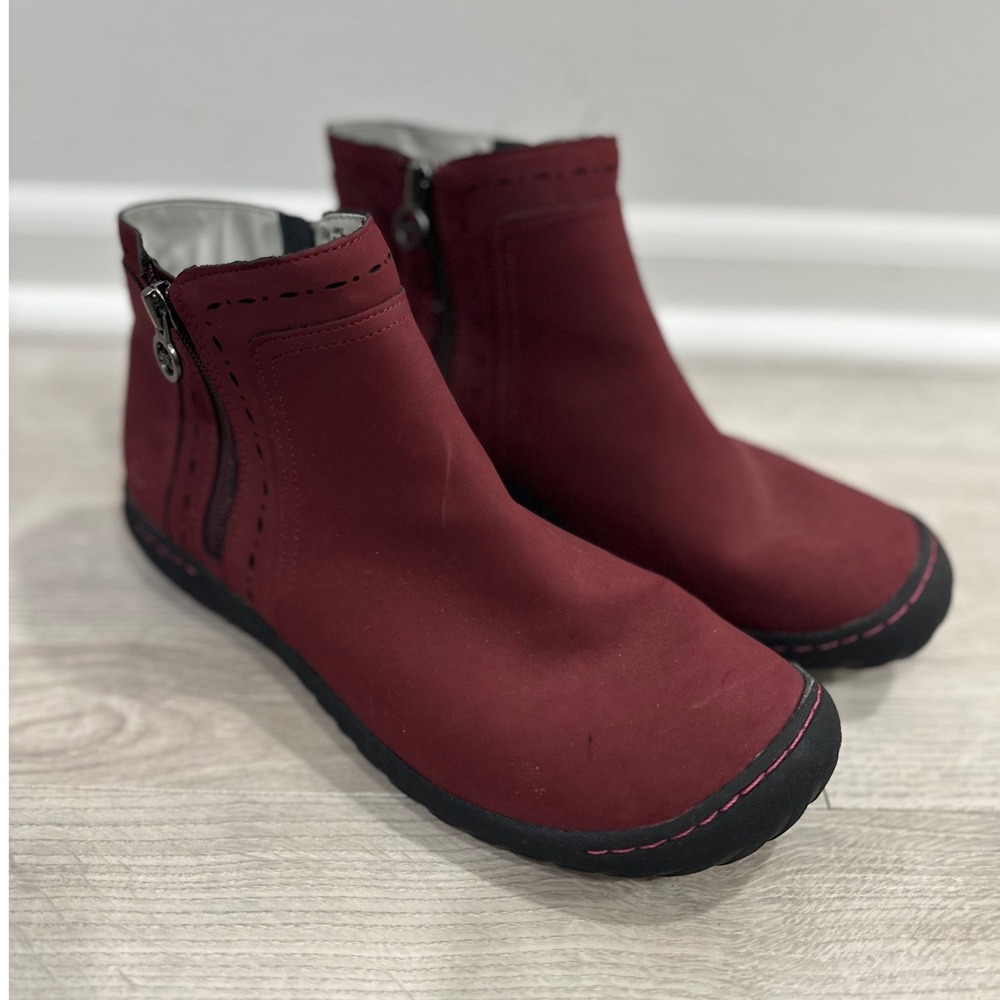 JBU by Jambu Juno Burgundy Vegan Ankle Boots Dual Zip Womens 9M Comfort Light
